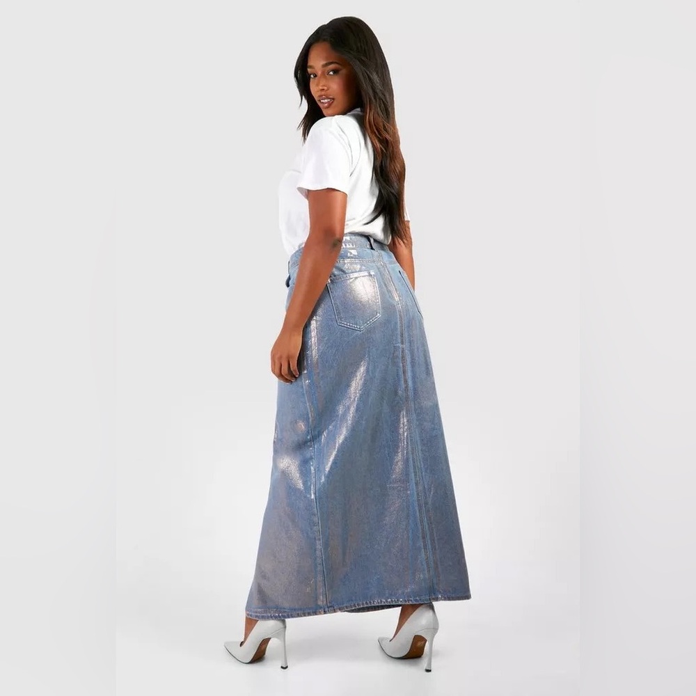 Metallic Denim Maxi Skirt - Picture 2 of 2